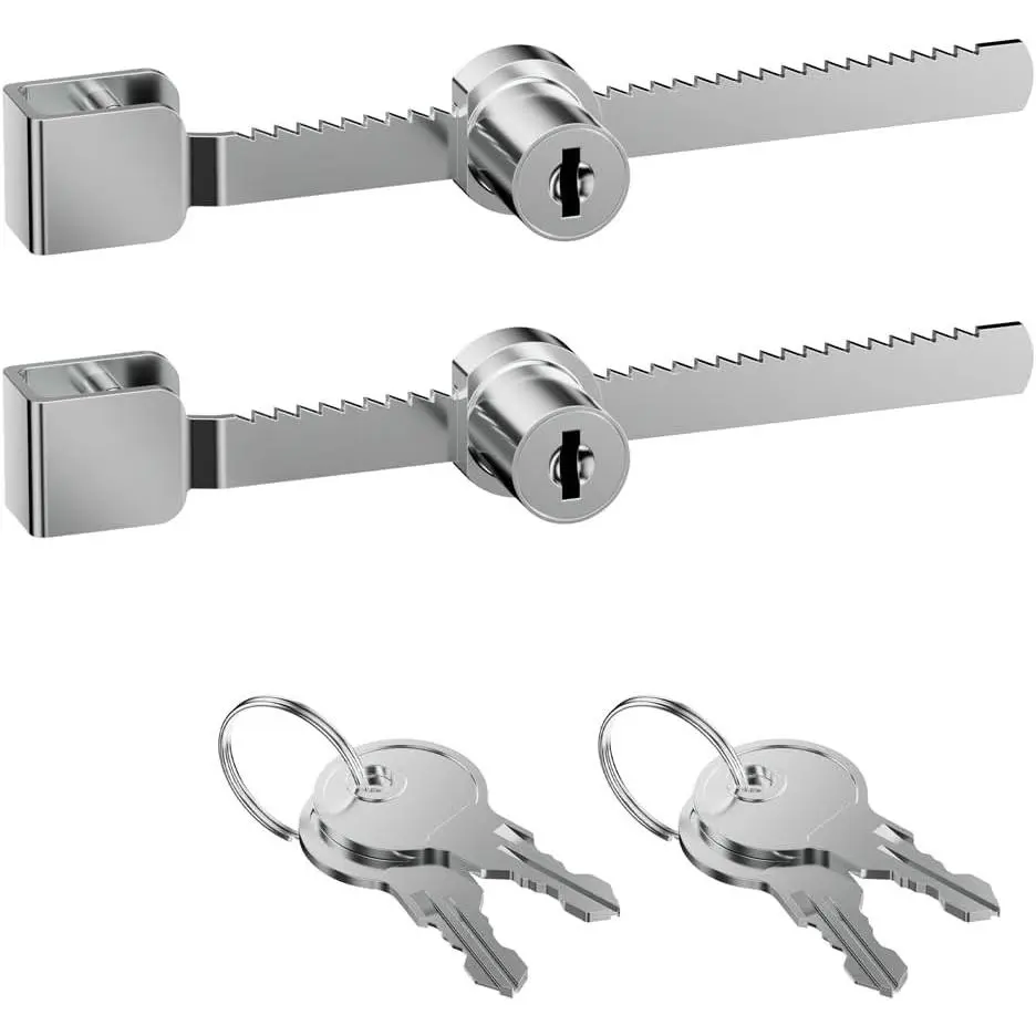 Sliding Glass Door Ratchet Lock with Chrome Finish – Keyed Alike, Fits 4-8mm Glass, Secure Showcase Display Case Lock for Cabinets, Retail Stores & Home Use - 2 Pack