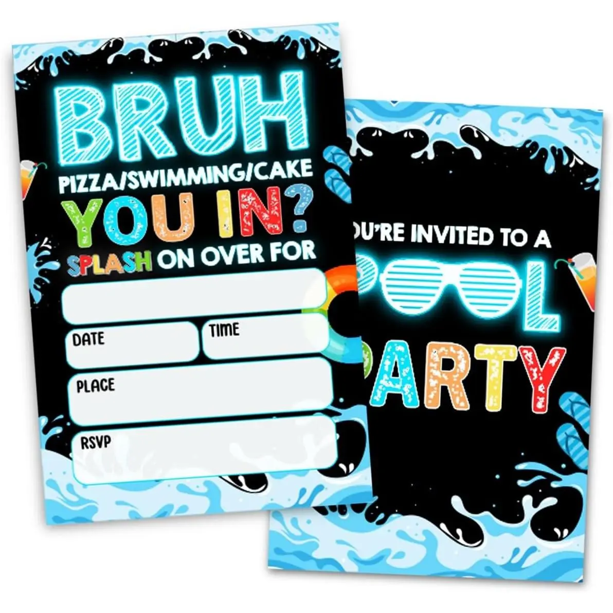 Pool Birthday Party Invitations, Bro You in Party Invitations Card for Boys Girls (30 Cards & 30 Envelopes)