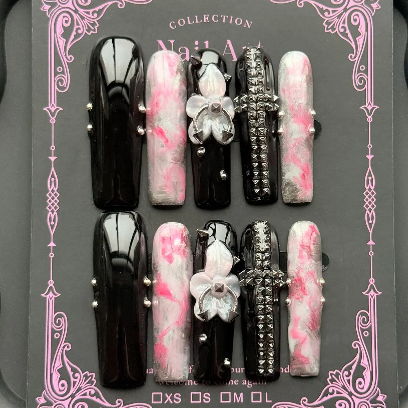 Y2K 10-Piece Handmade Nail Art Stickers, Long Coffin Shape, Gothic Style with Dreamy Colors, Punk Accessories, Nail Art Set, Nail Art Supplies, Nail Designs, Perfect for Parties and Concerts