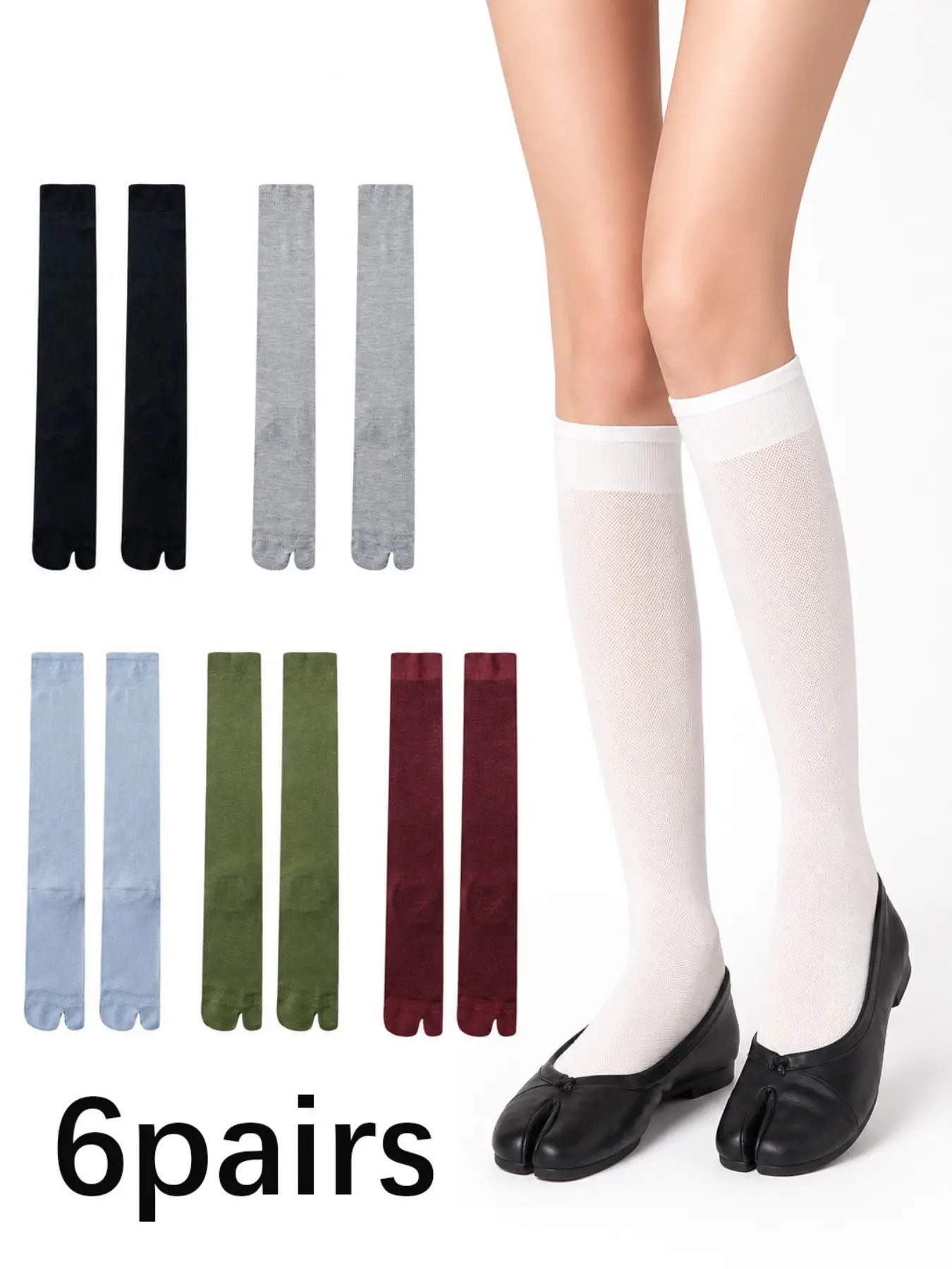 6 Pairs Tabi Socks Women Split Toe Socks for Sandals Flip Flop Sneakers Socks Slouch Slipper Crew Socks