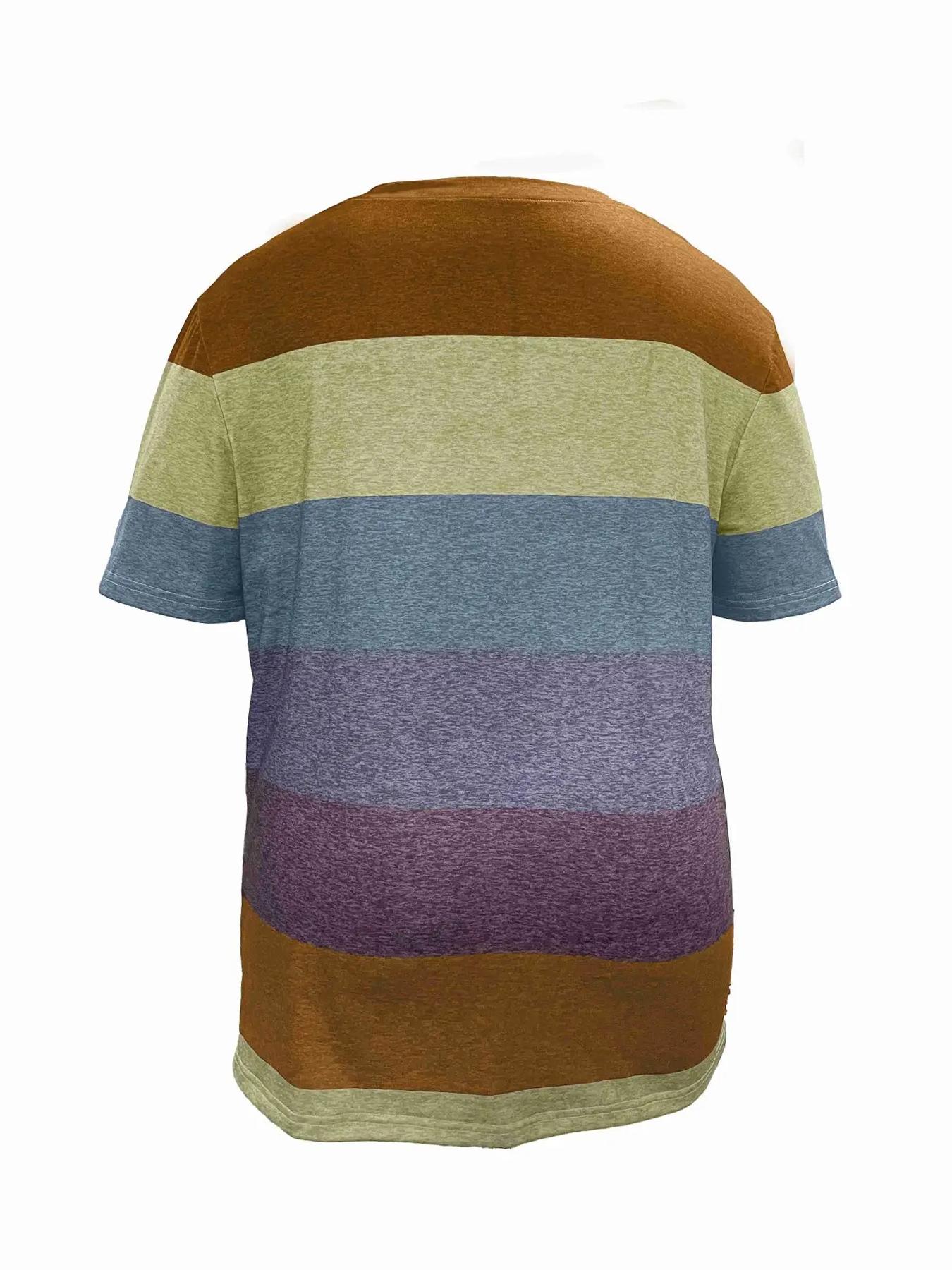 Plus Size Colorful Patchwork Print V Neck Tee, Plus Casual Stretchy Short Sleeve T-Shirt for Summer, Summer Outfits 2024, Women's Plus Clothing for Daily Wear