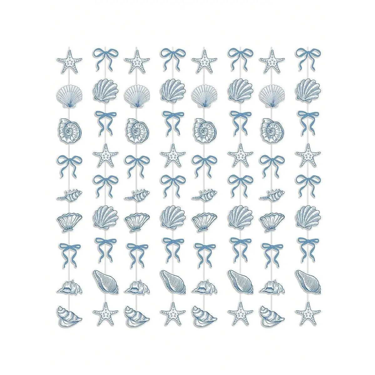 9pcs-1set Blue Bow Starfish And Seashell Garland,Ocean Coastal Nautical Paper Hanging Decorations,Beach Party Flag With Starfish & Seashell Design,Under The Sea Beach Wedding Mermaid Birthday Party Decorations,Summer Bachelorette Party Shower Decor,Beach
