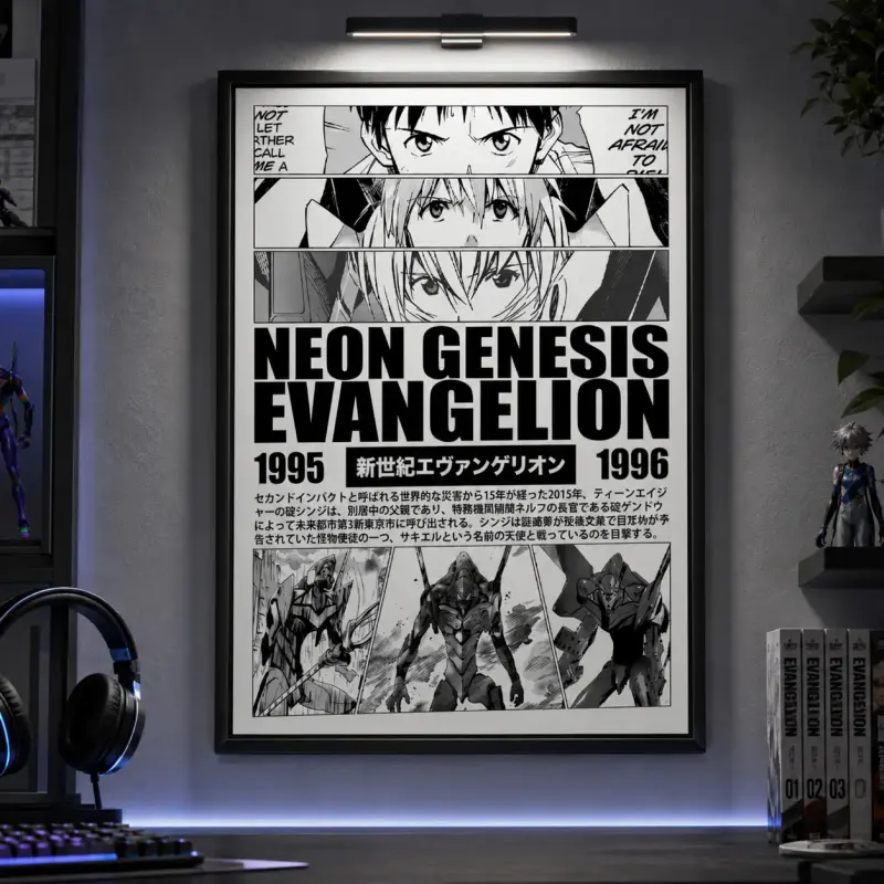 Neon Genesis Evangelion Anime Manga Poster Art Print, Vintage Minimalist Japanese Wall Decor Artwork, Birthday Gift for Anime Fan