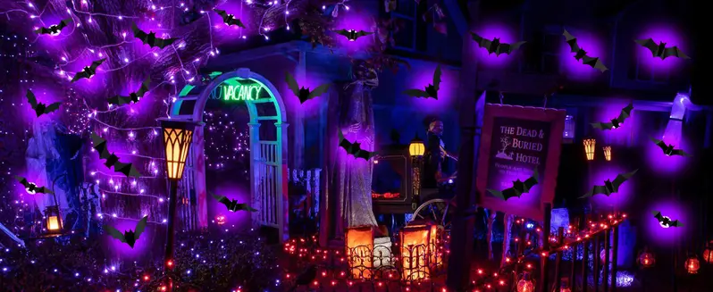 TOODOUR 36 PCS LED Purple Lighted 3D PVC Bat Stickers - 5 Sizes, 4 Shapes, Removable, Waterproof LED Bat Lights for Home Decor, Windows, Doors, Bedroom, Halloween Party