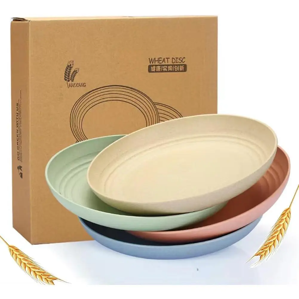 Unbreakable Wheat Straw Plates 9 Inch,  Lightweight Deep Plates Dinner Dishes Plastic Plates Microwave Safe Dinnerware for Adult,  Cereal plates 4 count