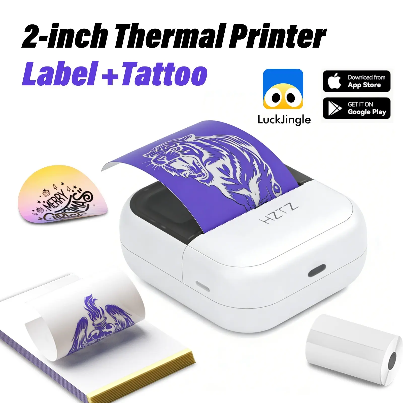 C50 Mini Thermal Label Printer, Portable Inkless Tattoo Printer, 2-Inch Transfer Machine, Compatible with Mobiles, Computers, Ipads