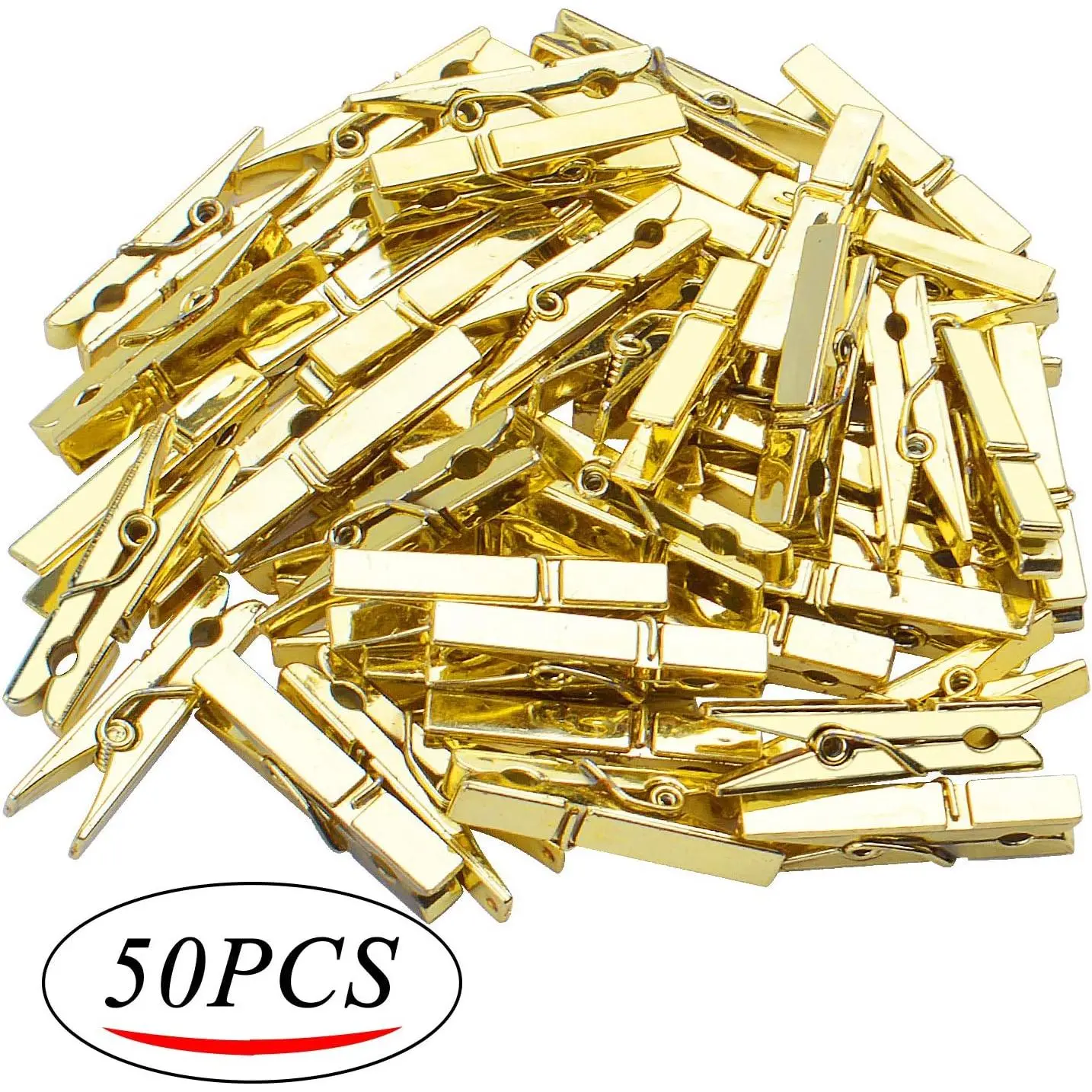 50 Pieces Photo Clips,Mini Plastic Picture Paper Clip Clothespins Peg for Office,Home,Arts(Gold)