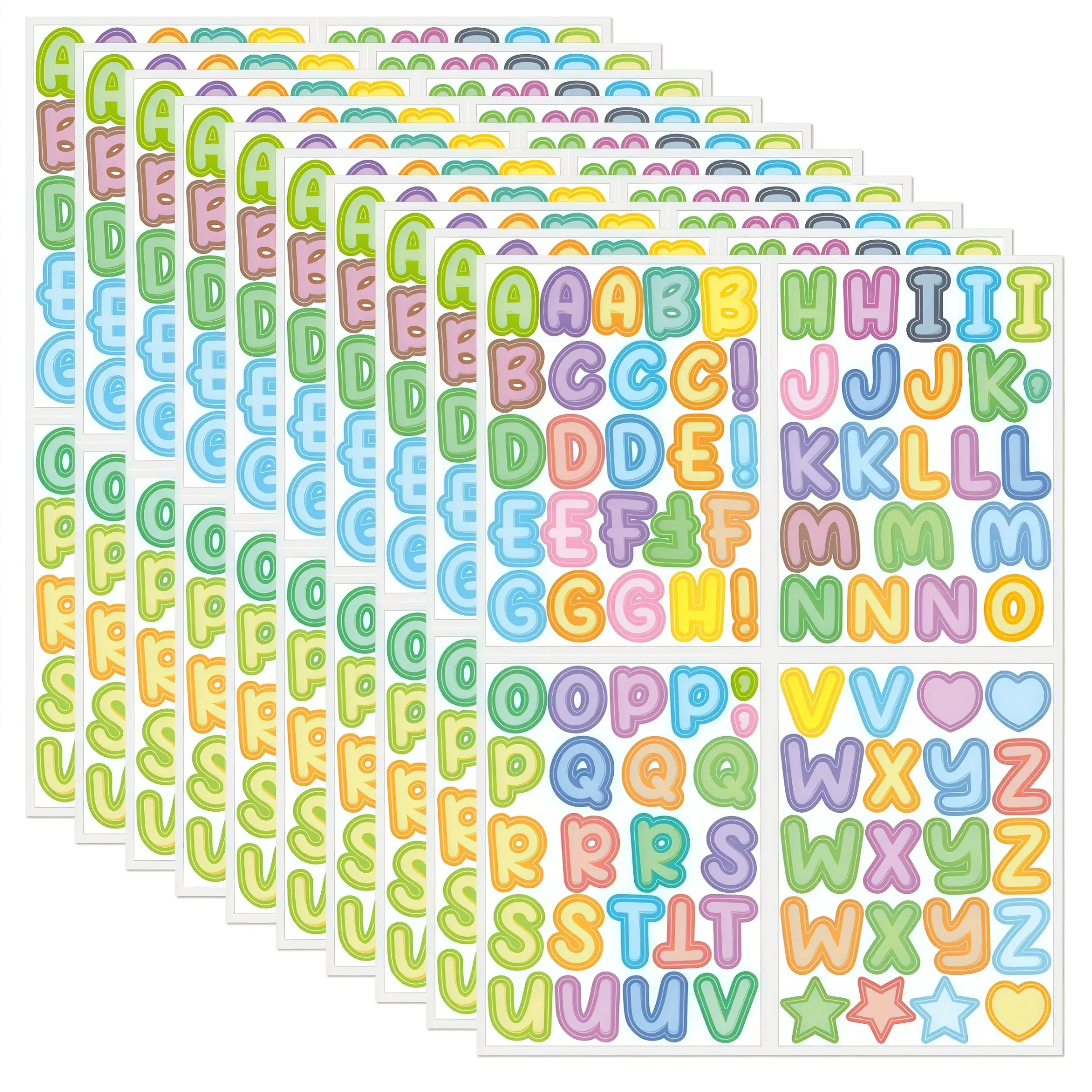 Cute Pastel Letter Stickers, A-Z Large Colorful Alphabet Stickers with Star and Heart Patterns, Self-Adhesive Vinyl Letters for Diaries and DIY Projects, Journal Stickers
