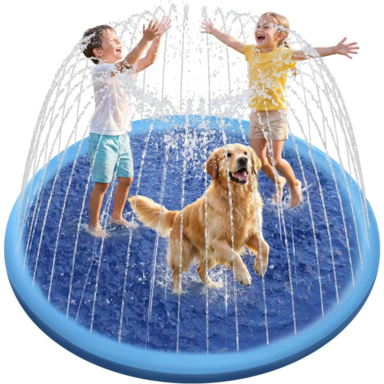 Non-Slip Splash Pad for Kids & Dogs - 67'' Thickened 0.58mm Splash Sprinkler Pad, Summer Outdoor Water Fun for Toddlers, Babies, Boys, Girls, and Pets (Dog Pool Toy)