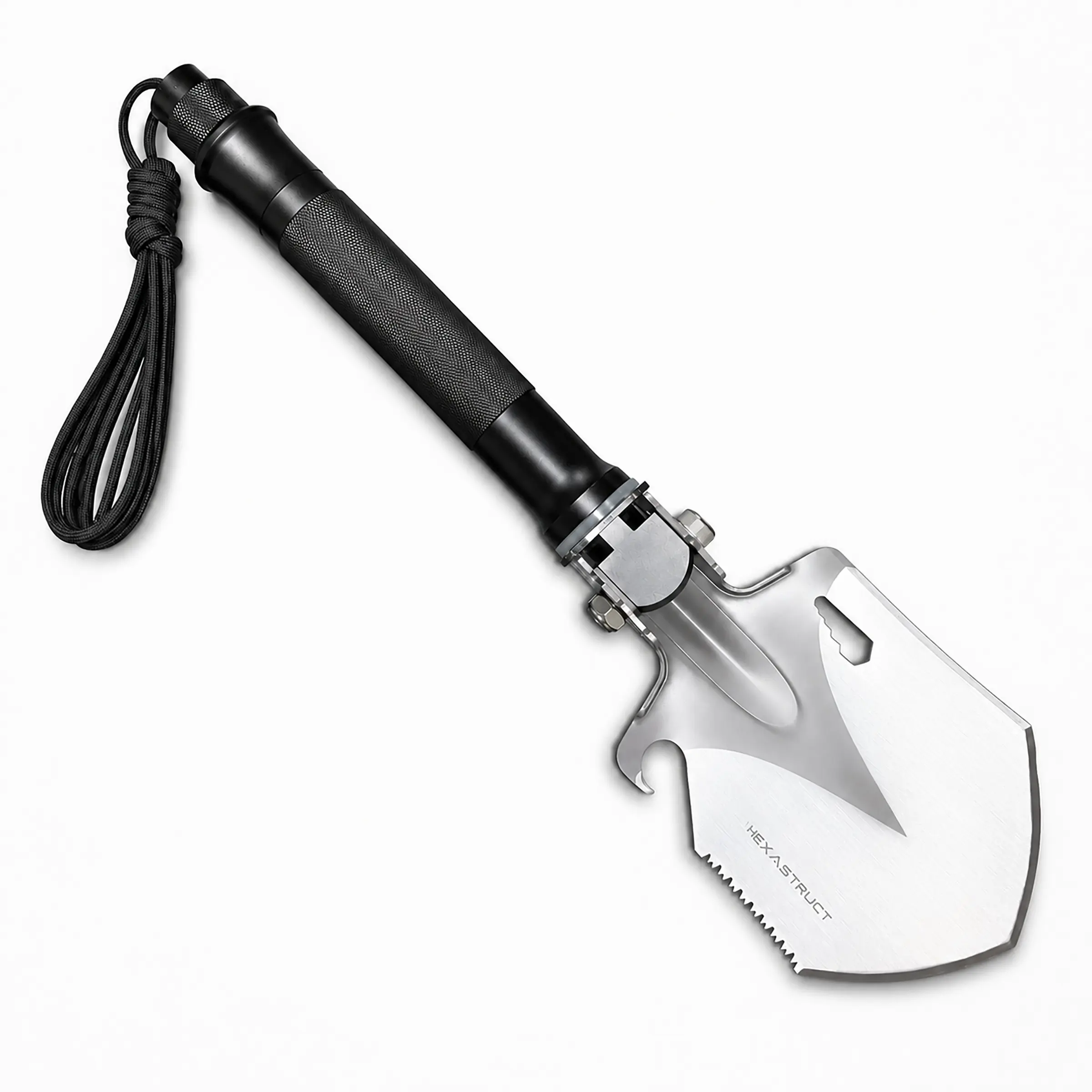 1-Piece High-Carbon Steel 10-in-1 Compact Folding Shovel, Multifunctional Outdoor Camping, Light Gardening and Vehicle Emergency Tool with 3-Position Adjustable Head, Carry Pouch, Paracord Wrist Strap and Whistle