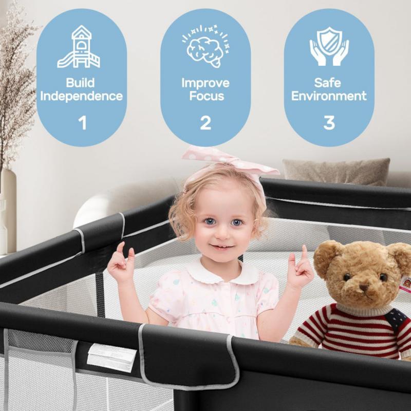 Baby Playpen with Walking Pull Ring, Storage Bag, Indoor and Outdoor Playard, Play Pens for Kid Activity Center, Sturdy Safety Baby Fence with Breathable Mesh for Toddler playpen