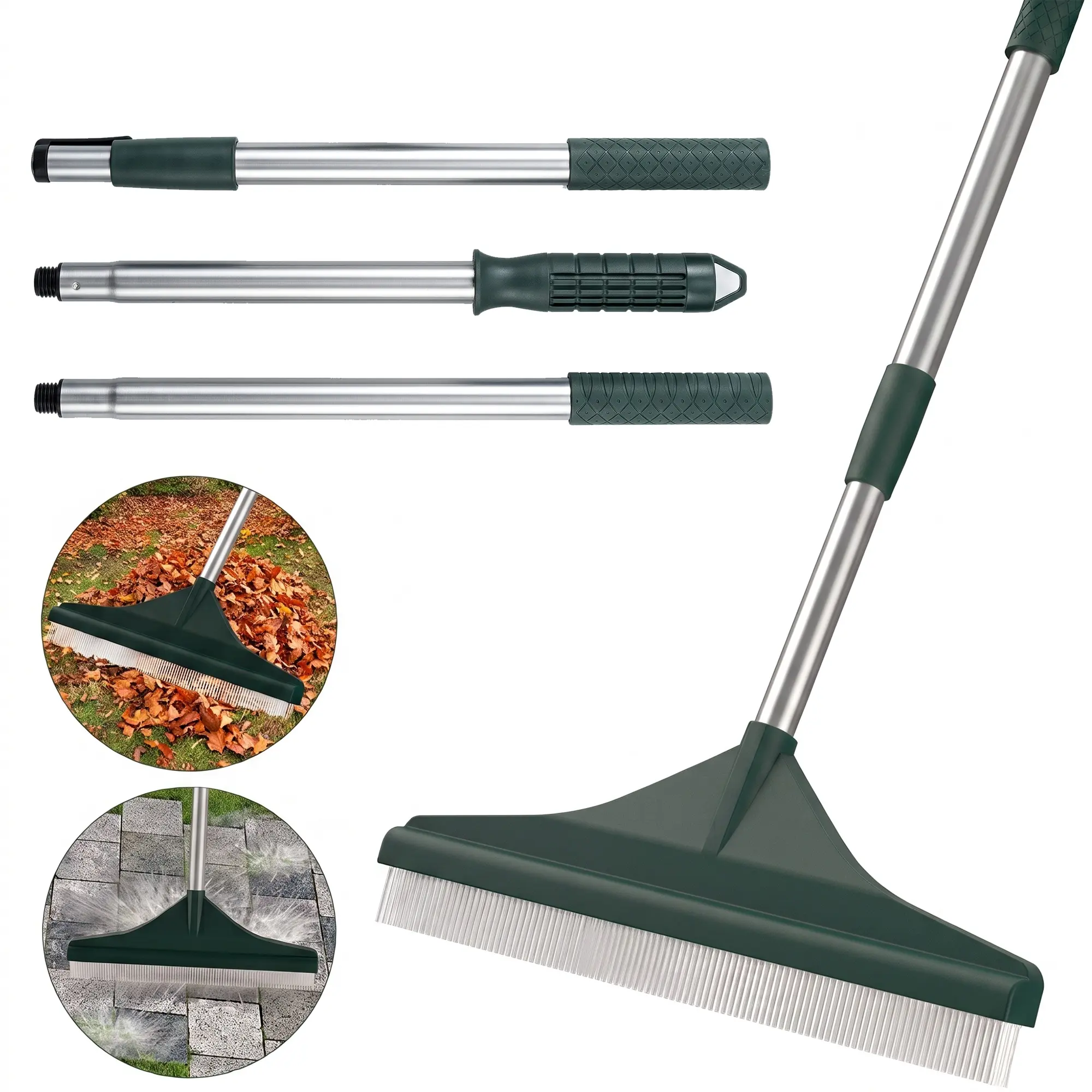【IdealHouse】Adjustable Length Heavy-Duty Artificial Turf Rake, 17 in Lawn Broom with Interchangeable Aluminum Handle for Leaf Cleanup on Synthetic Grass, Patio, Yard