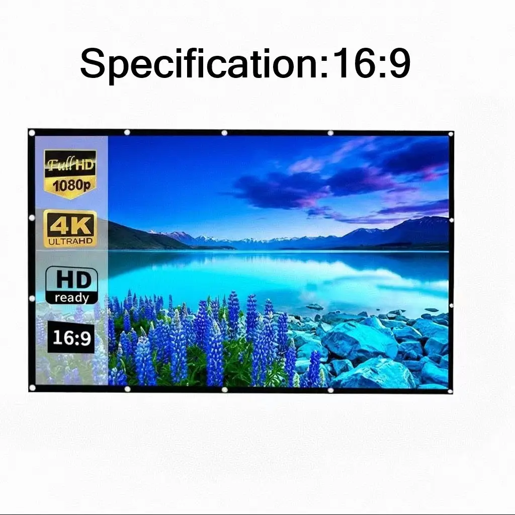 Foldable HD Projection Screen, Crease-Free Dual-Sided 16:9, Portable Indoor/outdoor Home Theater, Magic Tape Design, Multiple Sizes