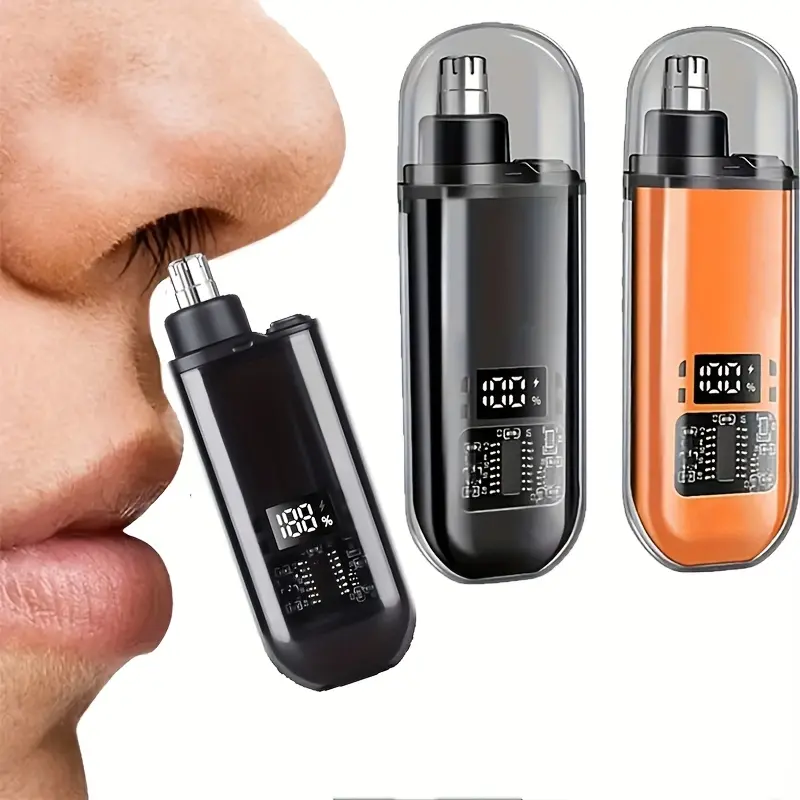 Nectarbellis Portable Mini Nose Hair Trimmer – Cordless USB Rechargeable, Painless Dual-Blades Clipper with LED Display, Waterproof & Easy-Clean, Personal Care Grooming Tool for Men & Women,Painless Eyebrow Facial Hair Remover Shaver Stainless Steel Daily