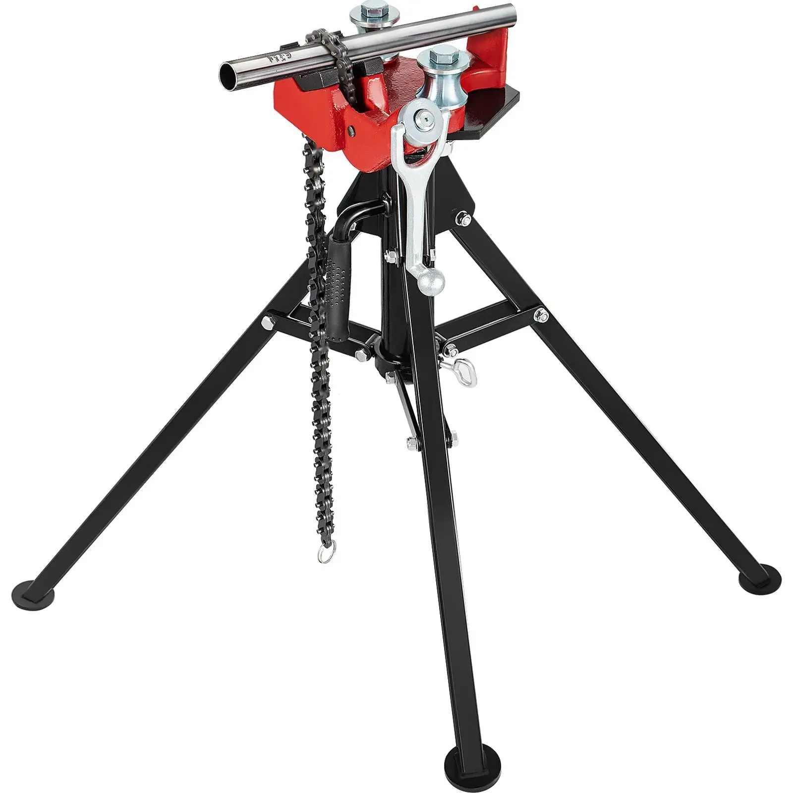 Tripod Pipe Chain Vise With 1/8 To 5 Inch Pipe Capacity, 36.4 Inch Length Chain Vise Stand, Portable Folding Steel Legs, For Grabbing, Supporting And Bending Pipes In Factory, Workshop And Home