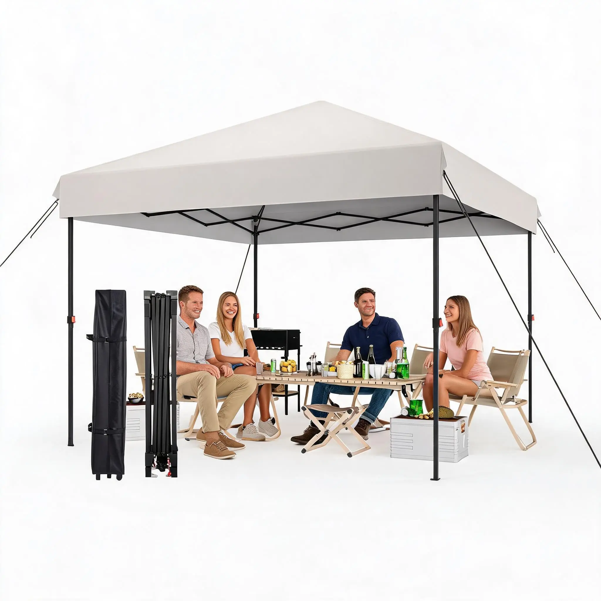 GARVEE 10x10 FT Pop Up Canopy Tent, One-Button Fast Setup Outdoor Instant Canopy with 3 Adjustable Heights, UPF 50+ Waterproof Flame-Resistant Shelter, Wheeled Carry Bag, Sandbags Stakes Ropes for Patio Part