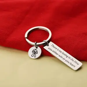 BJJ Jiu-Jitsu Keychain for Men Women • Inspirational Fighter "Win or Learn" Gift Stainless Steel Keyring Gi Charm