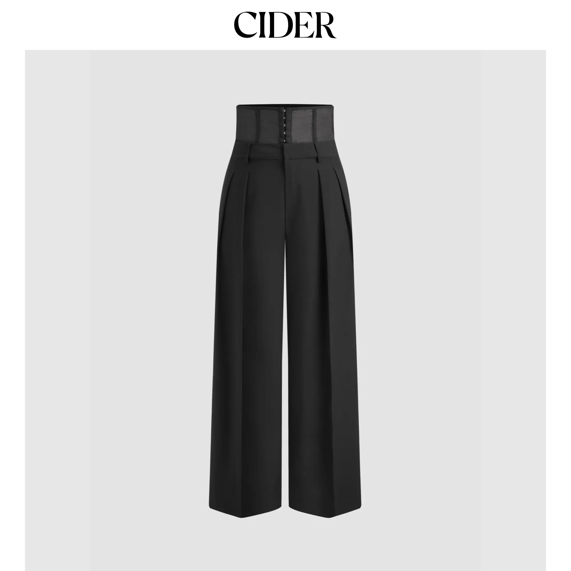 Cider [size 2-10] Woven Mid Rise Solid Corset Belt Wide Leg Trousers
