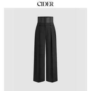Cider [size 2-10] Woven Mid Rise Solid Corset Belt Wide Leg Trousers