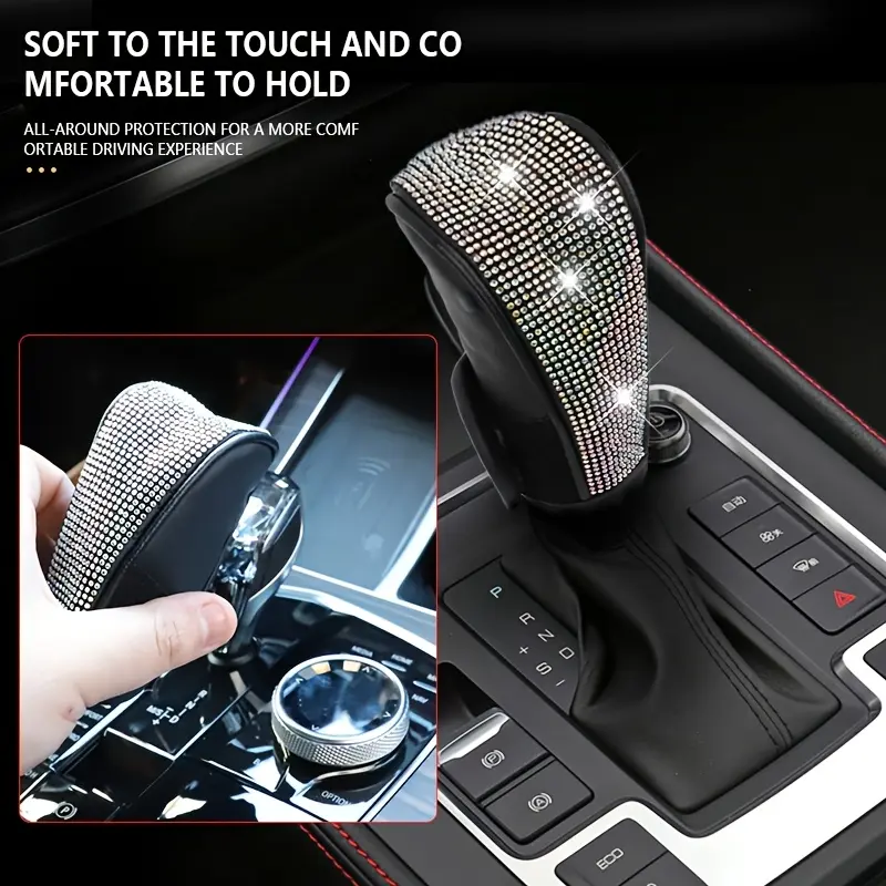Car Gear Shift Knob Cover: Shiny with Crystal Sparkle Rhinestones, Automatic Gear Shift Gear Cover, Interior Decoration Accessory – for Women and Girls