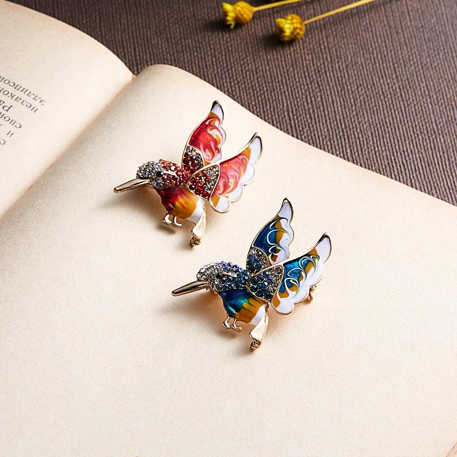 New Fashion Rhinestone Enamel Bird Brooch Cute Ainmal Hummingbird Brooches Scarf Dress Coat Lapel Pins Suit Badges Jewelry Gifts