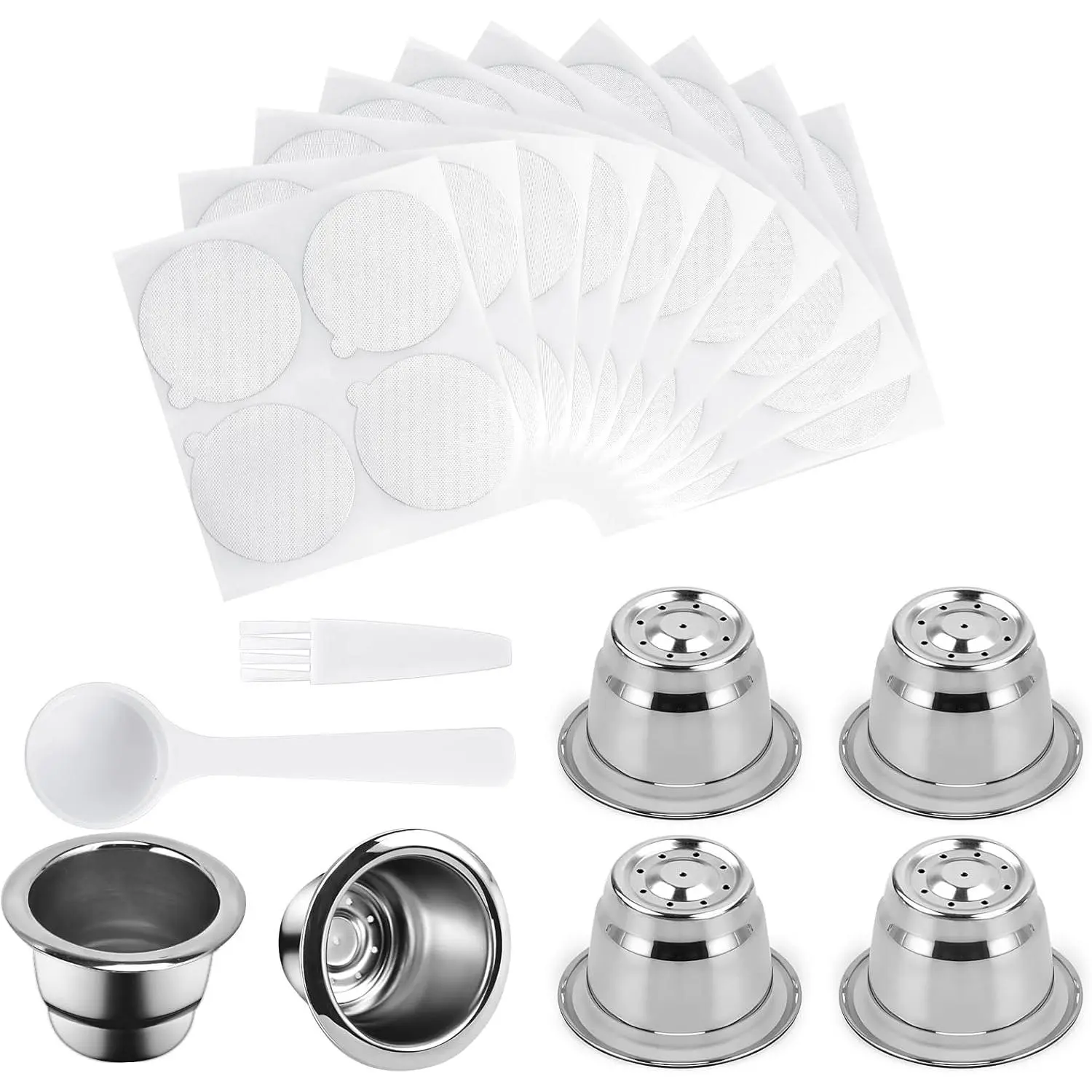 Reusable Capsules for Nespresso OriginalLine - 6pcs Espresso Refillable Pods Stainless Steel Coffee Pods Compatible for Nespresso Originaline Machine(6 Pods+200pcs Lids)