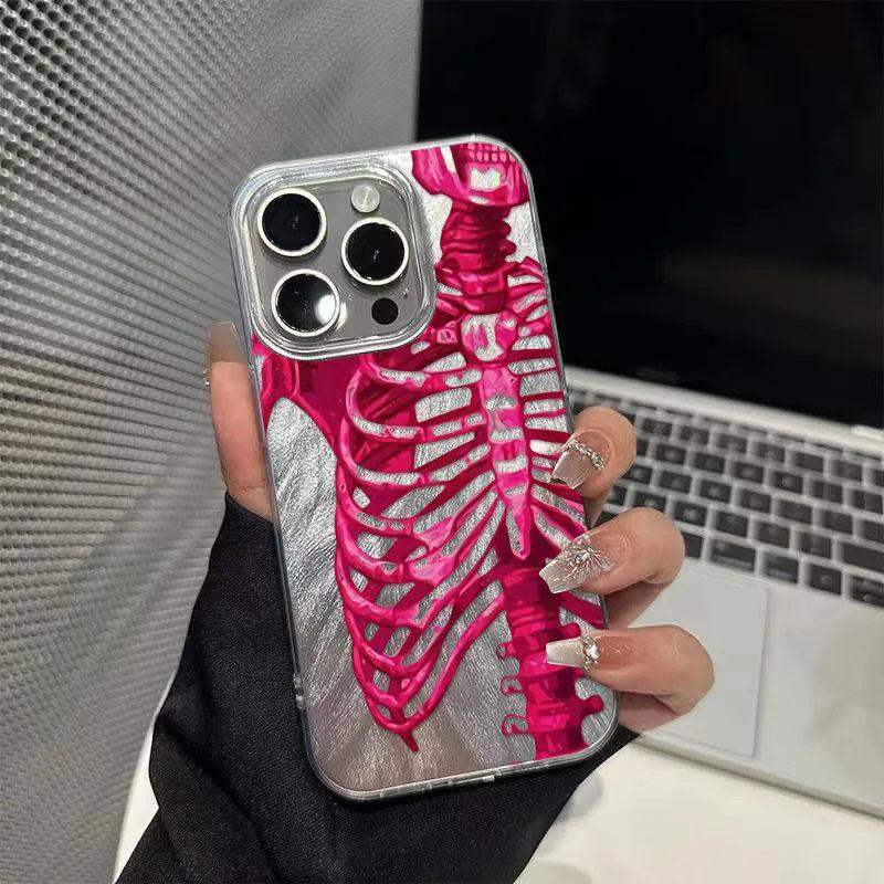 Skeleton Pattern Phone Case, Fashion Aesthetic Phone Protective Cover, Phone Accessory Compatible with iPhone 16 15 14 13 12 11 Pro Max X XS XR, Casing, Protection