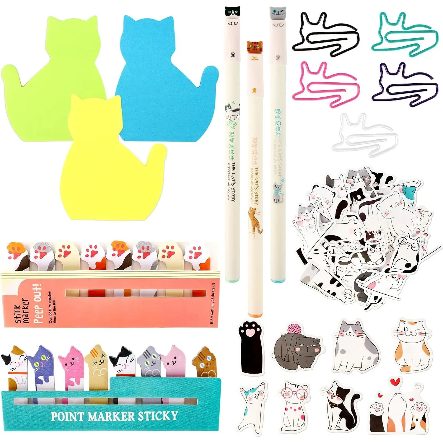 102-Count Classic School Supply Sets - Cute Shape Stickers, Sticky Notes, Paper Clips, Gel Ink Pens - Women's Lovers' Party Favor Gifts, Office Desk Accessories