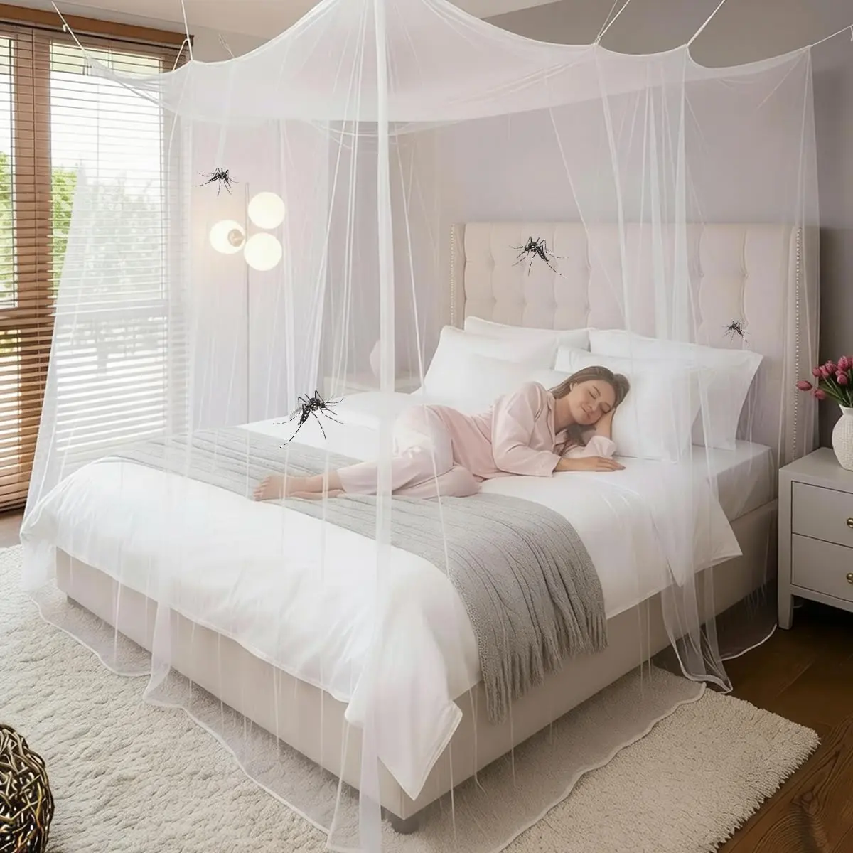 4 Corners Mosquito Net for Mosquiteros para Camas Bed Canopies Netting Bed Drapes Rectangular Mosquito Mesh for Camping  Outdoor Travel