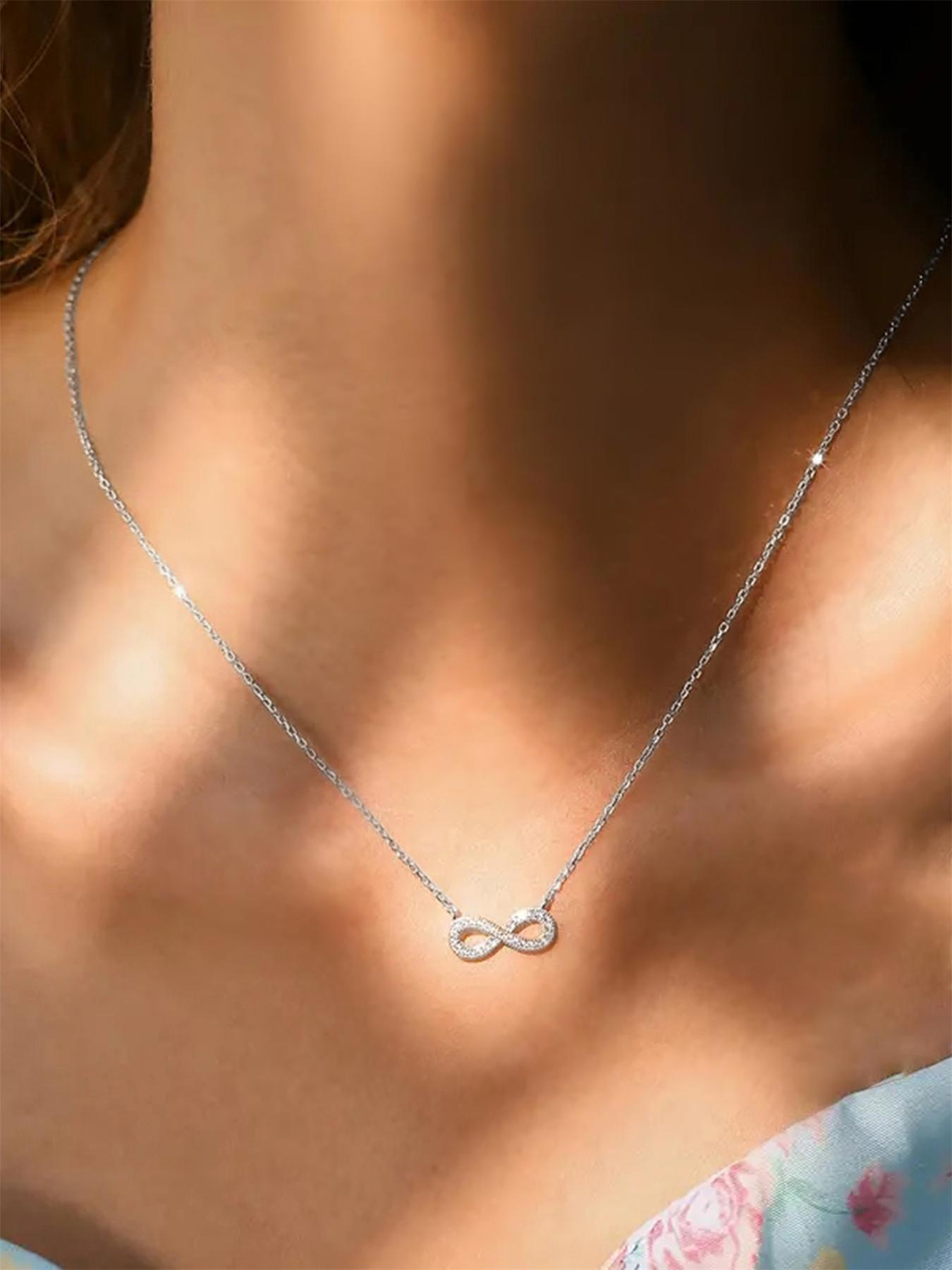 Women's Elegant Glittering Infinity Symbol Design Pendant Necklace, Dainty Necklace, Minimalist Necklace, Fashion Charm Necklace for Party, Daily Decor, Trendy All-match & Exquisite Jewelry for Birthday Gift
