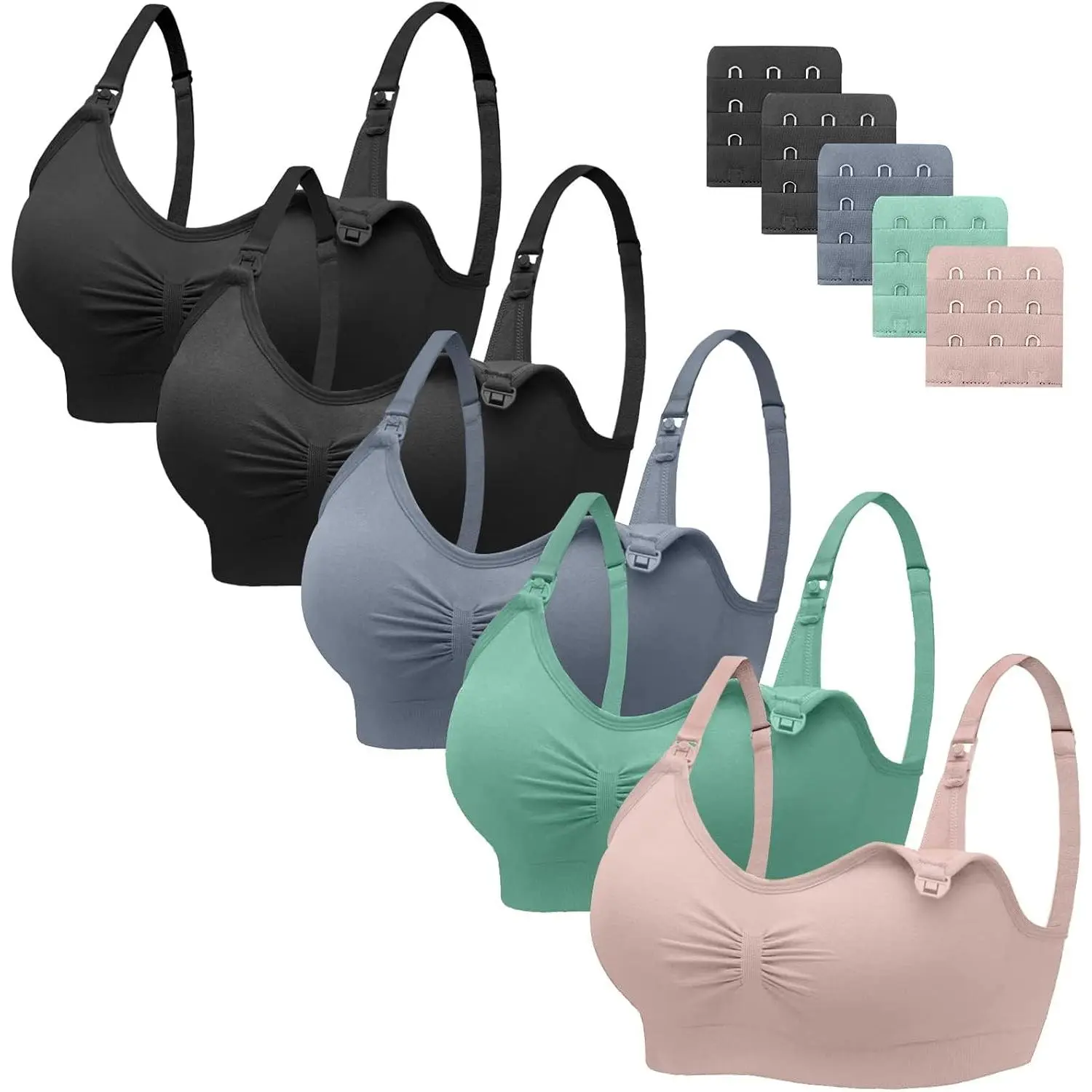 Women's 5-Pack Maternity Nursing Wireless Bra, Seamless Knit Sleep Breastfeeding Bra with Extenders, Prop 65 Safe, Maternity Bras, Lactation Bra