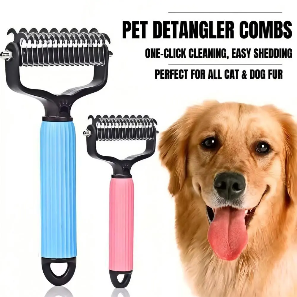 Pet Grooming Brush & Detangler Comb for Dogs & Cats, Poodle Brush, Double-Sided Undercoat Rake, One-Click Clean Dematting Tool, Deshedding Tool, Long/short Hair