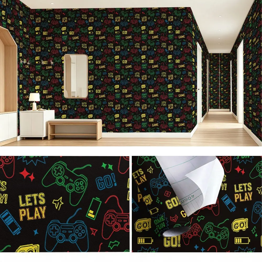 Neon Light Gaming Graffiti Wallpaper, Background, PVC Material, Self-Adhesive, Moisture-Proof, Living Room Decor, Kitchen, Bedroom