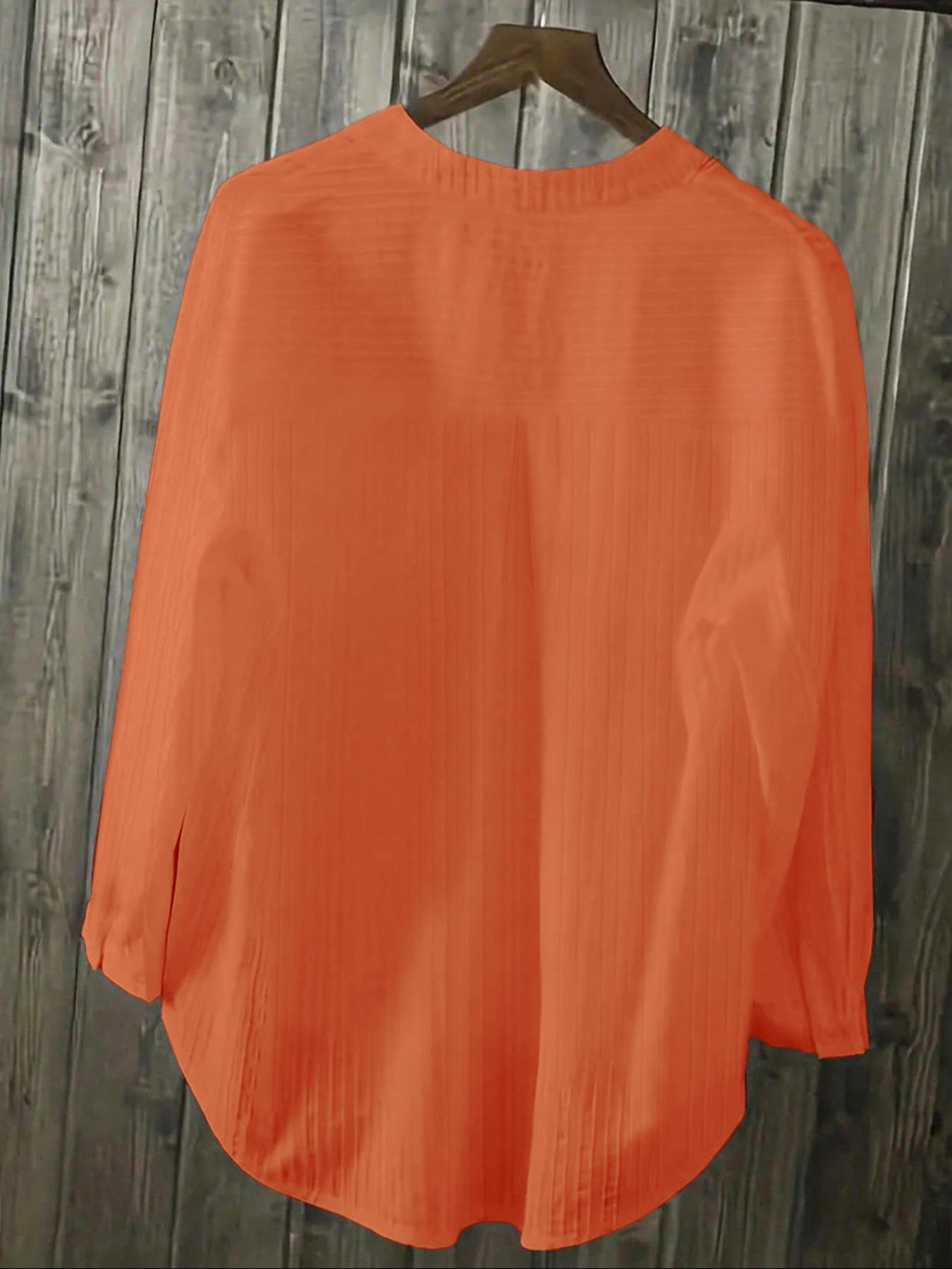 Women's Plain Button Front High Low Hem Shirt Blouse, Casual Long Sleeve Notched Neck Top for Daily Wear, Ladies Clothes for All Seasons