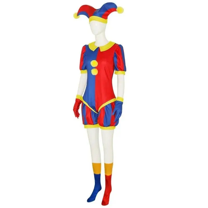 New Pomni Cosplay Costume Anime The Amazing Digital Circus Cartoon Uniform Hat Gloves Halloween Party for Women Men Costumes