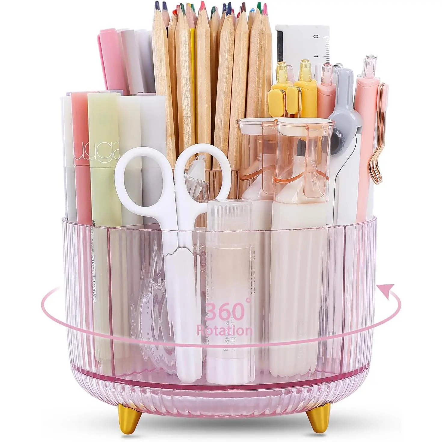 Rotating Pencil Pen Holder, Pen Organizer with 5 Slots - Aesthetic Desk Organizer and Accessories for School, , Office Supplies