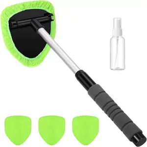 Windshield Cleaning Tool, Microfiber Car Window Cleaner with 4 Reusable and Washable Microfiber Pads and Extendable Handle-YY1