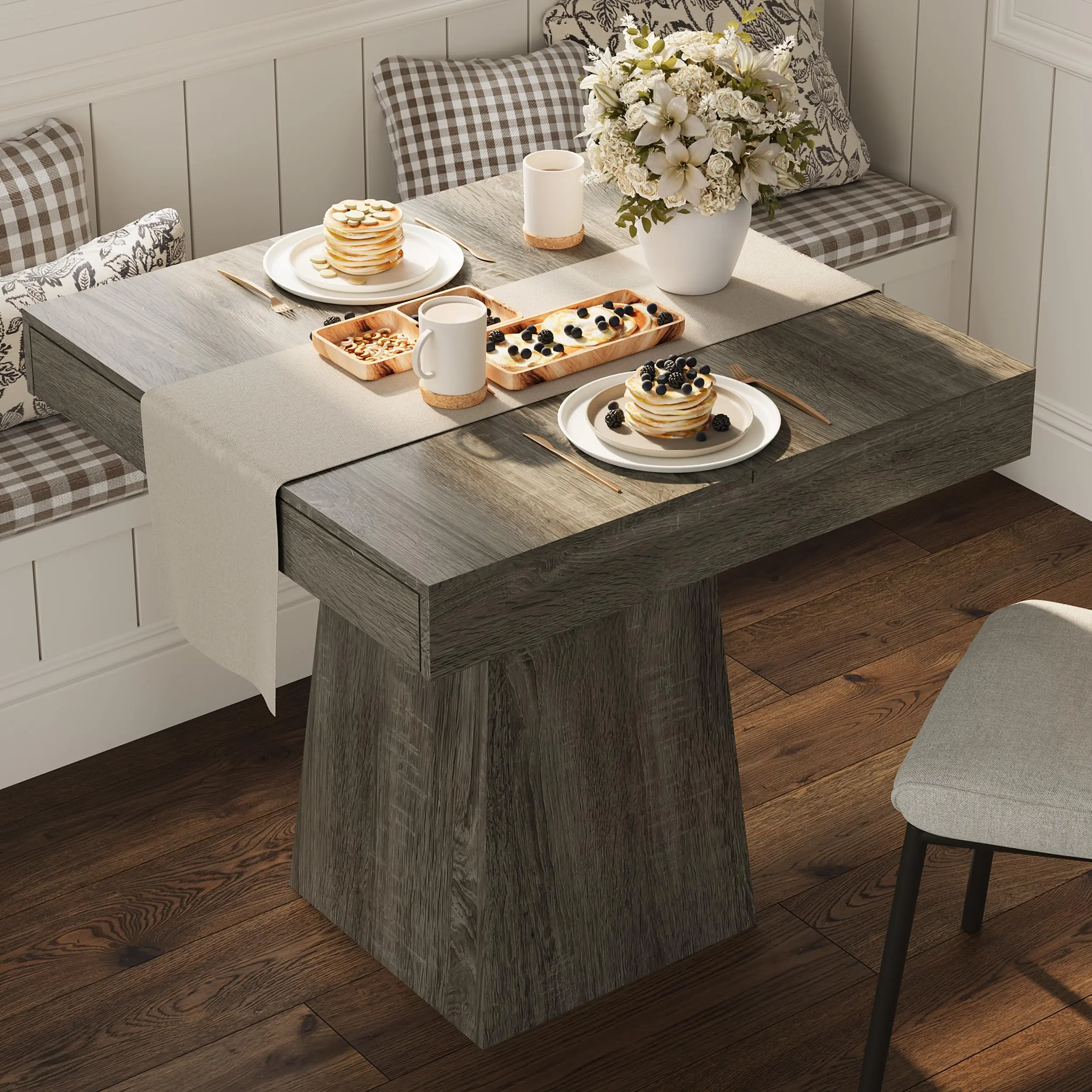 Garvee 31.5" Square Farmhouse Dining Table for 4 with 2 Built-In Drawers – Solid Wood Small Kitchen Table for Small Spaces, Modern Rustic Breakfast Nook Table