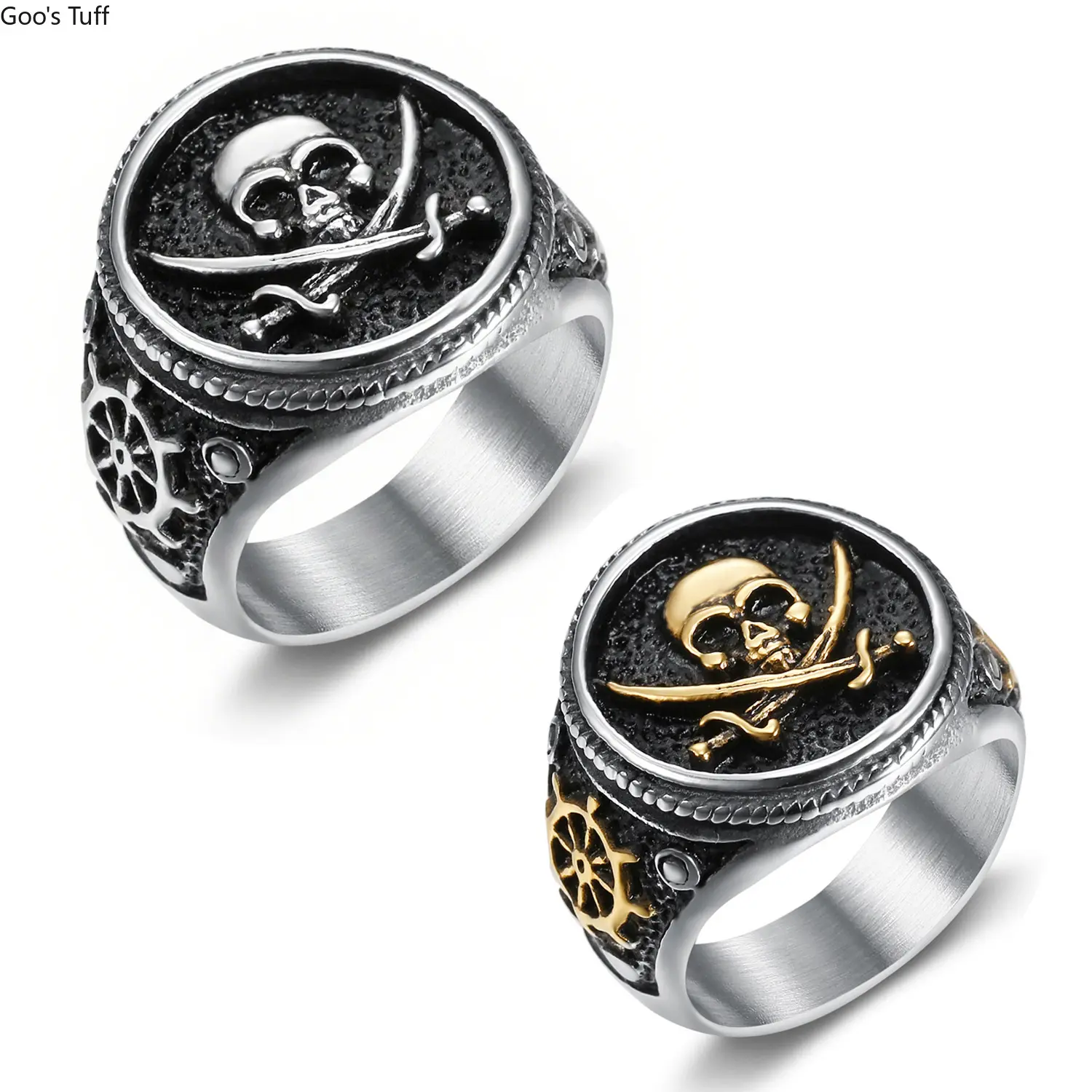 Men's Stainless Steel Vintage Caribbean Pirate Skull Motif Round Band Statement Ring - Large-Size Index Finger Accessory for Daily Use & Parties, Men's Accessories, Rings