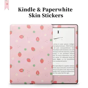 Protective sticker for Kindle Paperwhite 10th/11th/12th Generation & Kindle 11th Gen 2022 (6") - Strawberry background Kindle sticker, perfect fit for KPW4-KPW5-KPW6-K11 Decorative stickers Decal Sticker Fruit Stickers