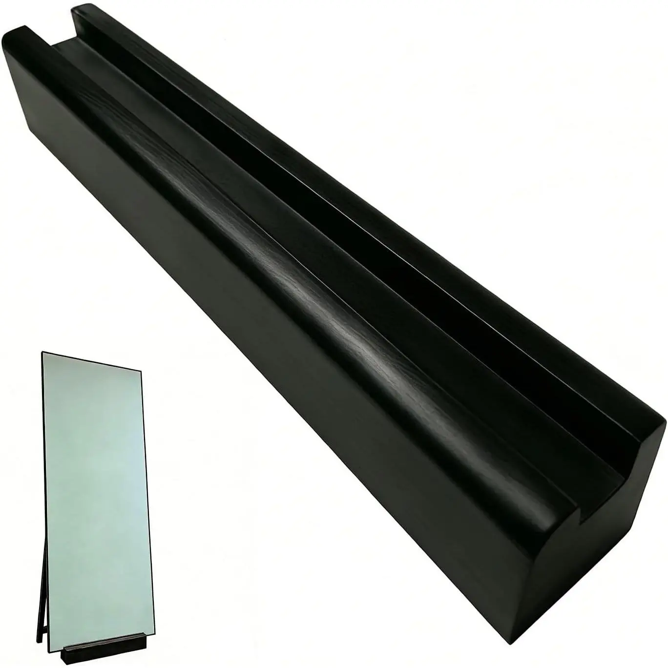 Black Wooden Floor Mirror Stand, Stable Full Length Mirror Holder with 12-Inch U-Shaped Base, Modern Home Decor Fit for Floor Mirrors