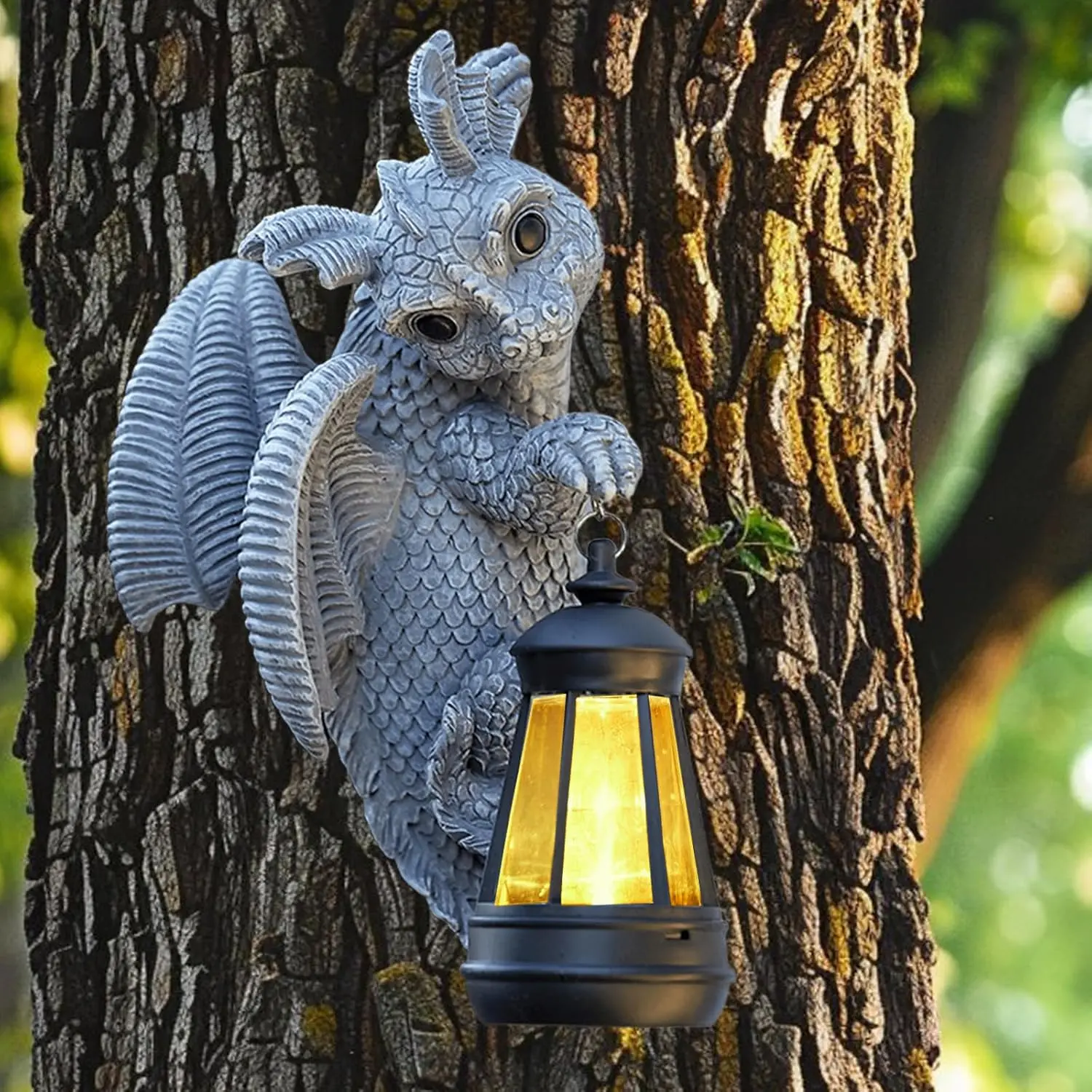 Solar Dragon Statue Outdoor Decor, Dragon Garden Decor with Lantern for Yard Lawn Patio Balcony, Christmas Birthday Housewarming Gifts for Mom, Grandma, Women, 9.5 Inch,