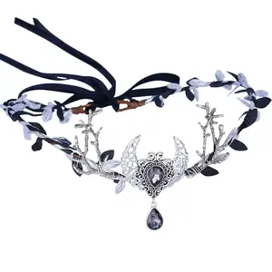 Handmade Silver Moon Crown Fairy Headpiece Woodland Elf Circlet Dark Forest Tiara for Witch Women's Renaissance Faire Halloween Cosplay