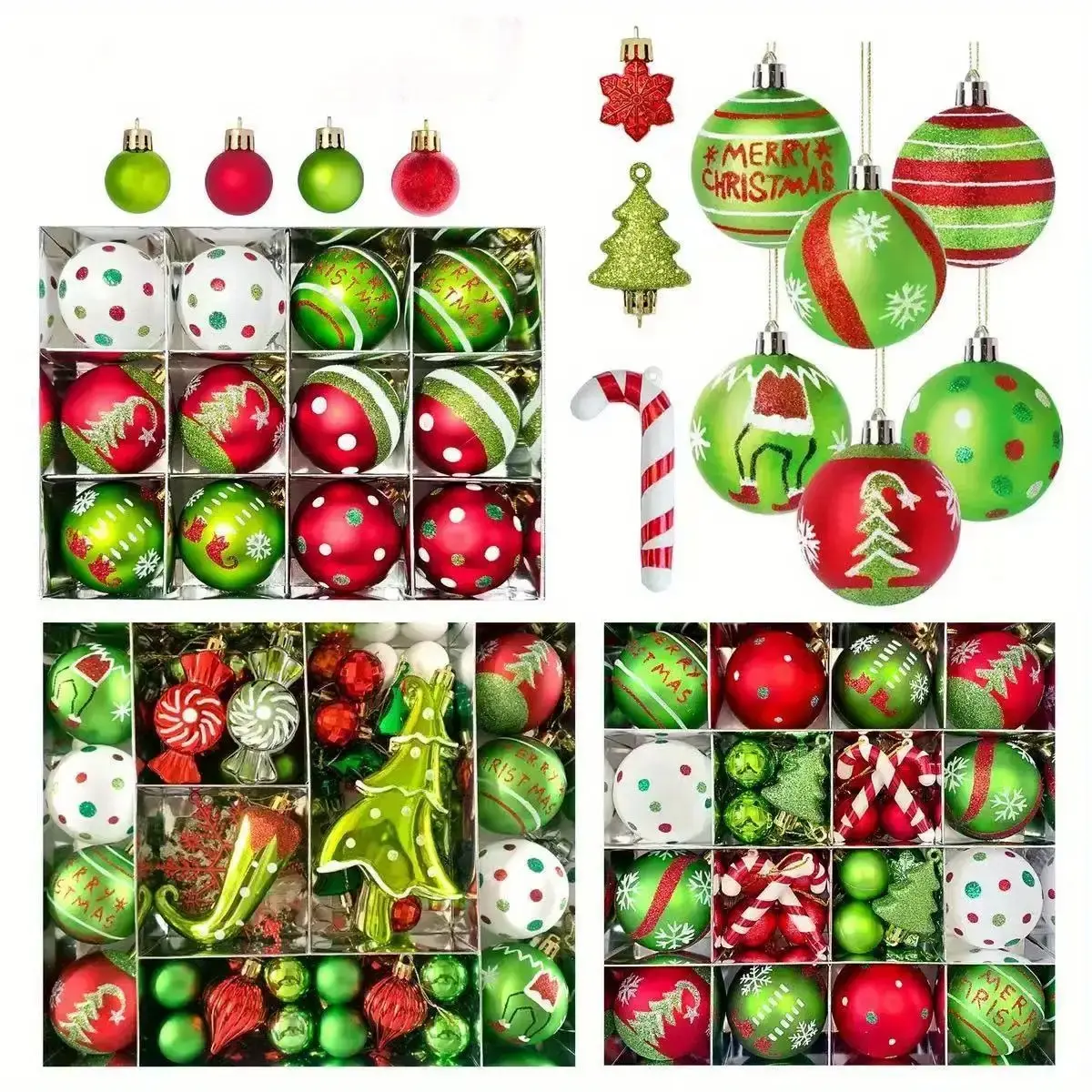 46-Piece Green Christmas Ball Decor Set 🎄 - Polka Dot Hanging Ornaments, Sparkling Red/Green/White Plastic Tree Decor, Indoor Holiday Party Supplies, Black Friday Deal: Christmas/New Year Gift