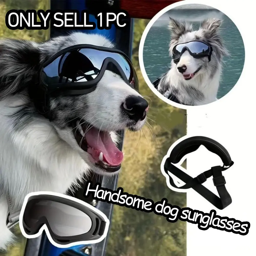 Pet Sunglasses for Outdoor Adventures, UV Protection and Windproof Design, Adjustable Elastic Strap, Durable Material for Medium to Large Dogs