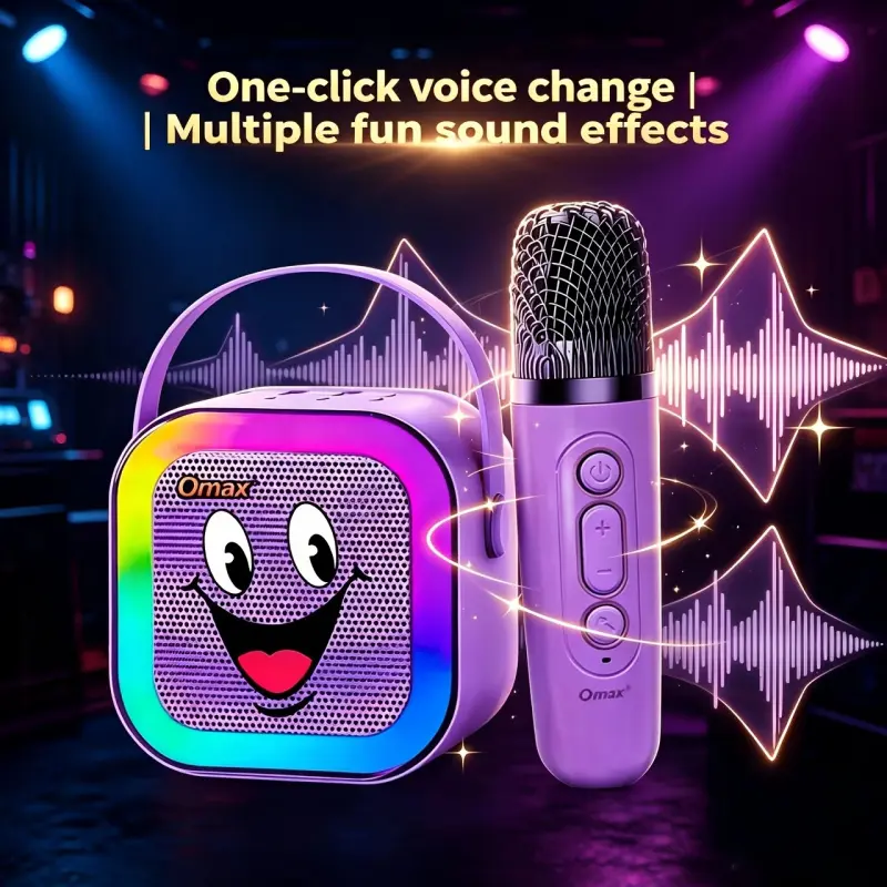 Omax K12 Portable Bluetooth-compatible Speaker, Eco-Friendly, Long Battery Life, High-Quality Sound, Wireless Karaoke Mic, Portable Karaoke Machine, Karaoke System, Ideal for Parties, Camping, Travel, Sports