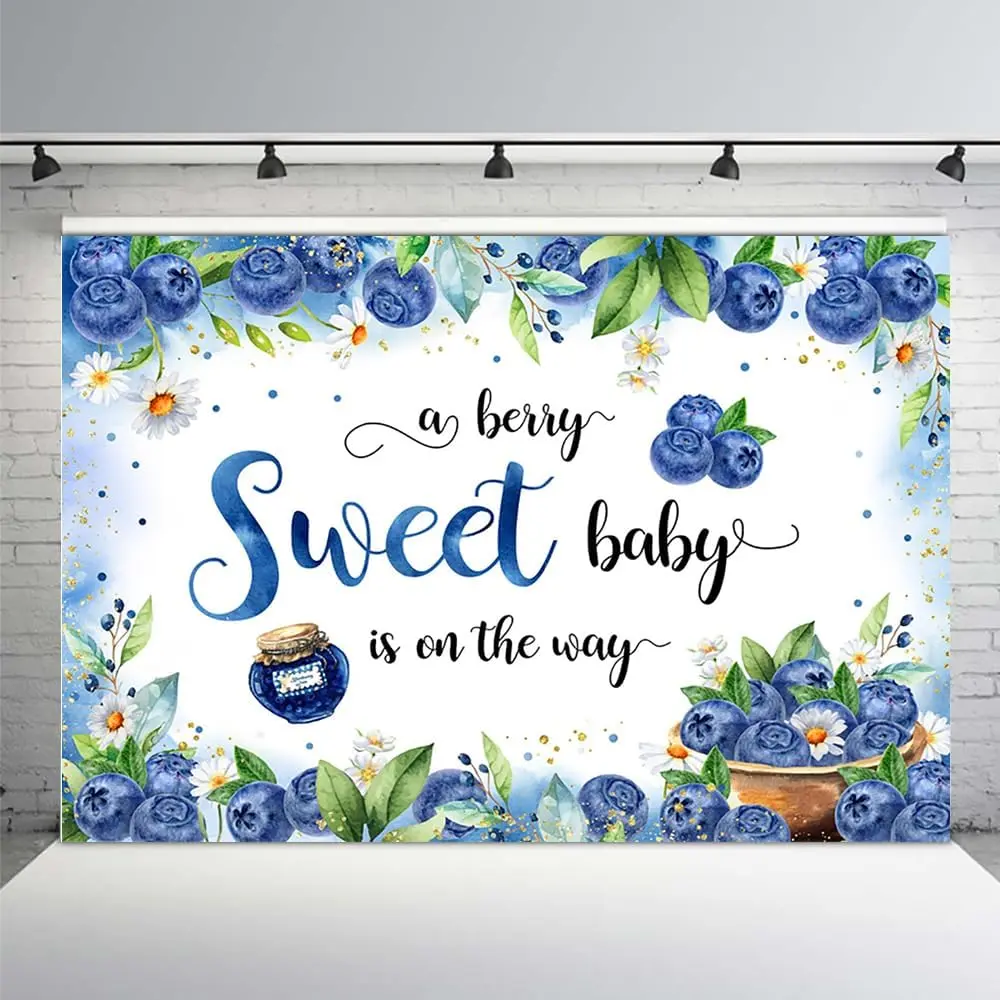 7x5ft Sweet Blueberry  Backdrop - Boy  Shower Decorations - Royal Blue Photography Background