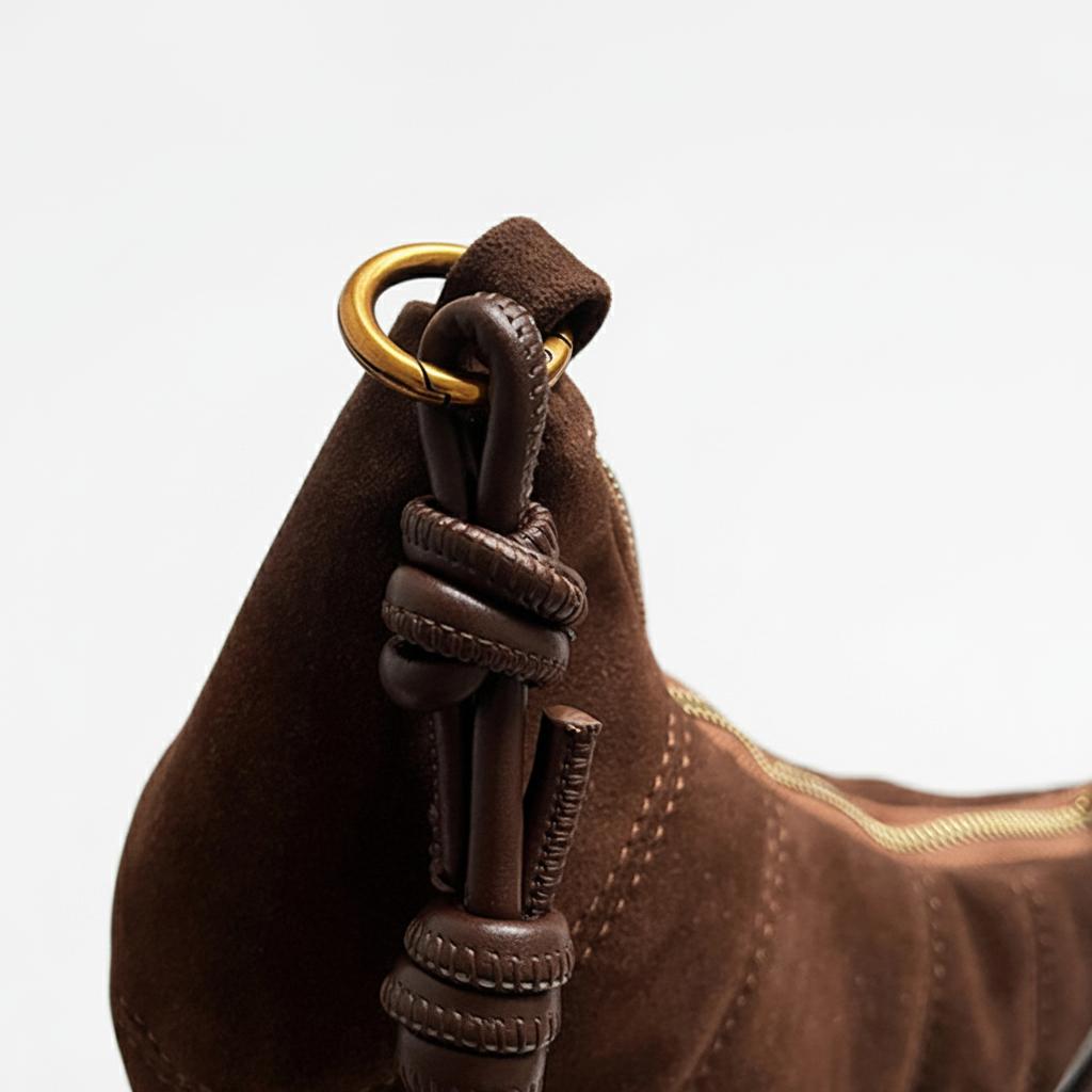 KatchMe Women's Vintage Solid Color Suede Crescent Shoulder Bag, Classy Zipper PU Crossbody Bag with Inner Pocket, Casual Bags for Fall & Winter