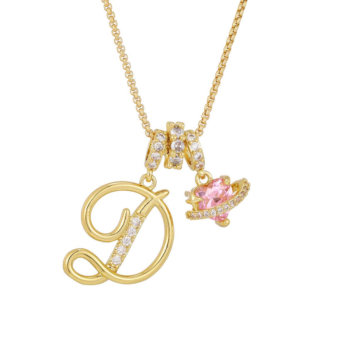 Art Design Letter Necklace Gold 3-Layering Initial A-Z Letter Pendant Necklaces for Women Snake Chain Choker Pink Heart Zircon Adjustable Length Necklace Jewelry For Christmas
