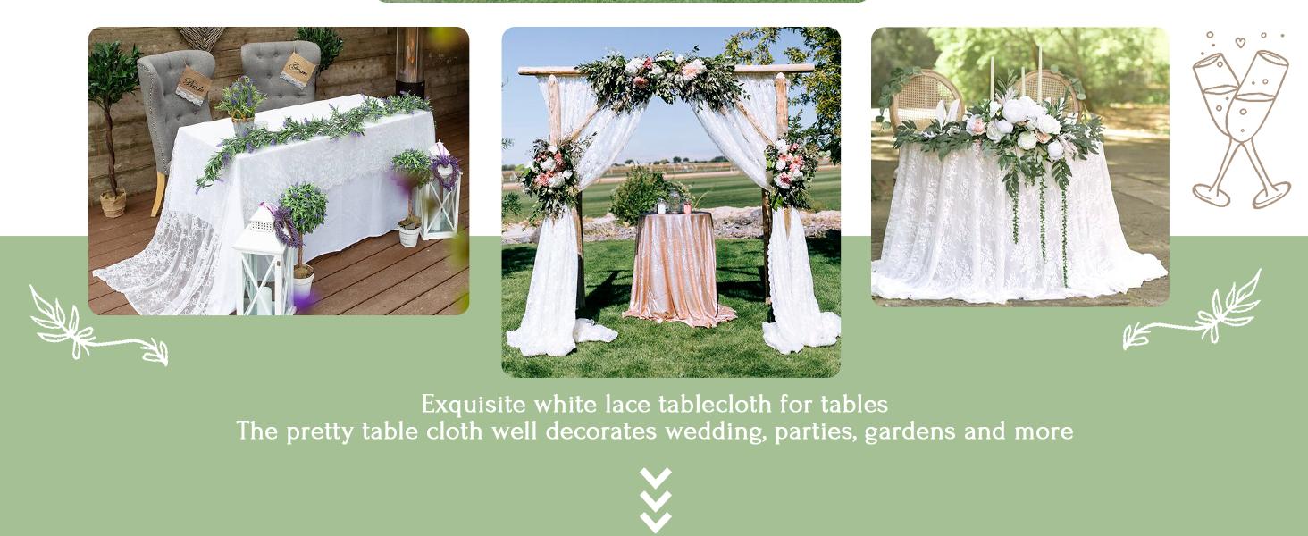 2 Pieces Lace Tablecloth 60 x 120 Inch Wedding Rectangle Overlay for Tables Rustic Vintage White Table Cover